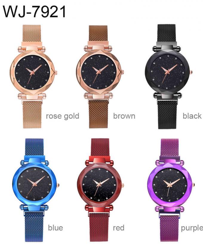 WJ-8457 फैशन स्मार्ट महिलाओं की गुणवत्ता आश्वासन बैंगनी चुंबकीय घड़ी का पट्टा स्टेनलेस स्टील बैंड घड़ी