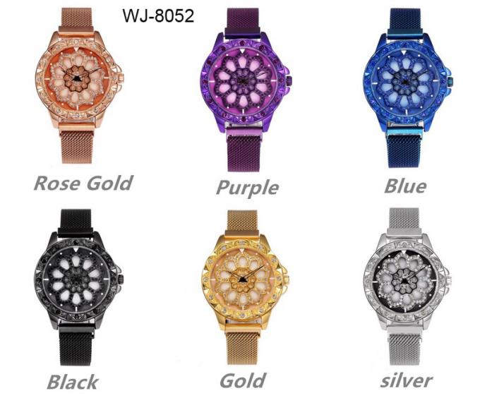 WJ-8422 नई डिजाइन फैशन लड़कियों स्टेनलेस स्टील मेष बैंड एनालॉग क्वार्ट्ज घड़ी