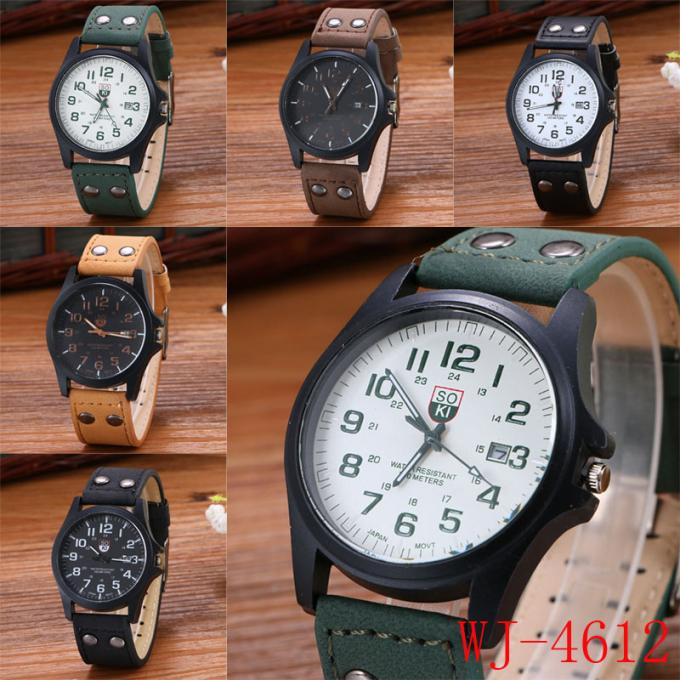 WJ-4723 नई डिजाइन बड़े चेहरे क्वार्ट्ज चमड़े घड़ियों कम कीमत के खेल घड़ियाँ स्पष्ट कलाई घड़ी