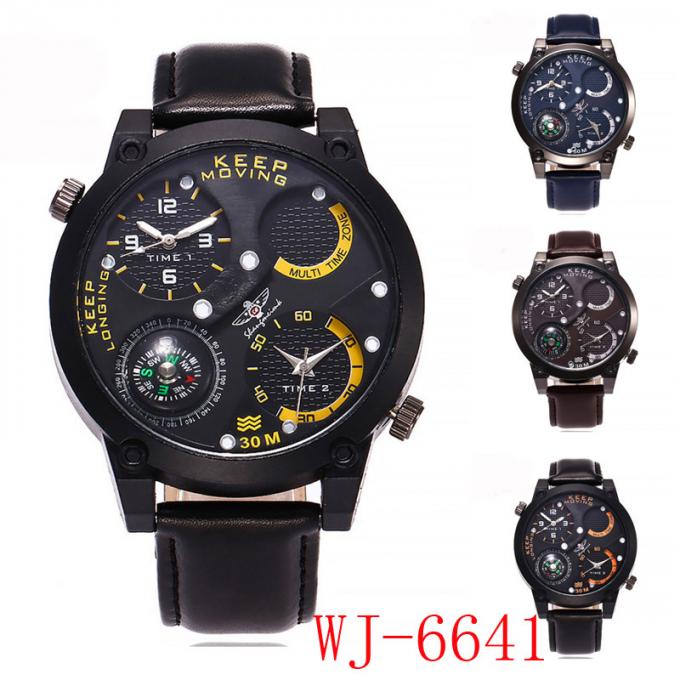 WJ-4723 नई डिजाइन बड़े चेहरे क्वार्ट्ज चमड़े घड़ियों कम कीमत के खेल घड़ियाँ स्पष्ट कलाई घड़ी