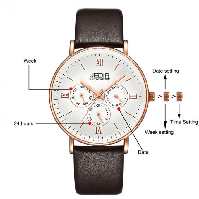 WJ-7396 Wholesales JEDIR ब्रांड पुरुषों घड़ियाँ नवीनतम डिजाइन 3ATM क्वार्ट्ज हैंडवाच ऑटो तिथि दिन चमड़ा कलाई घड़ियाँ
