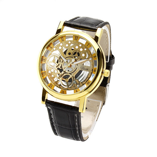 WJ-4136 Leather Casual Top Selling Hollow Quartz Watch